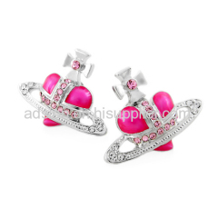 Fashion Vivienne Diamante Heart Stud Earrings Pink