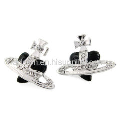Fashion Vivienne Diamante Heart Stud Earrings Black