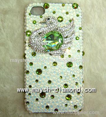 Swan swarovski elements iphone 4 cover-green