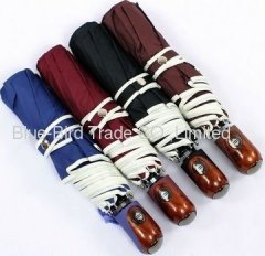 3-folding auto umbrella with wooden handle