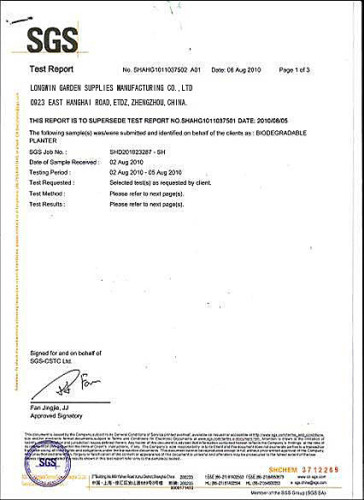 SGS test certificate