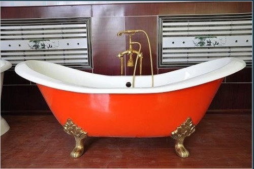 Copper faucets cast iron bathtub