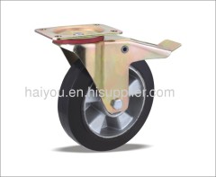 braked swivel caster with elastic rubber wheels(aluminum cor