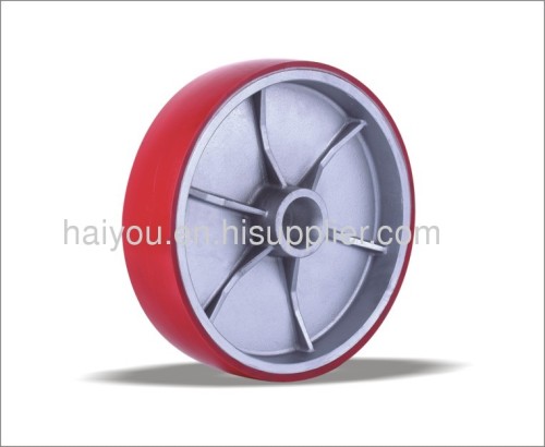 Polyurethane wheel with aluminum centre