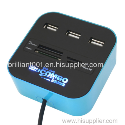 USB Card Reader with 3-Port USB HUB and Special Light Logo,USB Combo,USB Card Reader combo