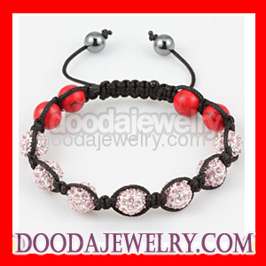 Fashion Pink Crystal Ball Beads and red coral Shamballa Bracelets