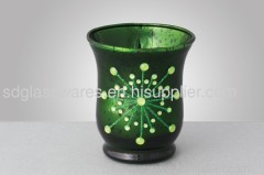 green glass candle holders