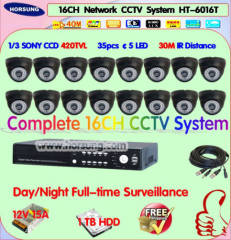 Free Shipping H.264 16CH DVR Security CCTV System with 1/3"Sony CCD Camera 1 TB HDD