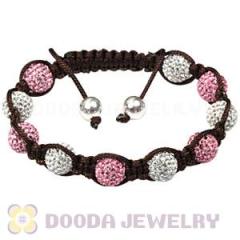 Fashion Shamballa Pink And White Crystal Bead Bracelet