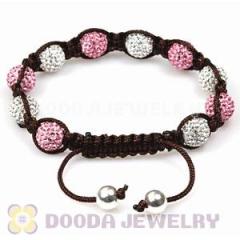 Fashion Shamballa Pink And White Crystal Bead Bracelet