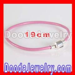 Authentic 925 sterling silver 19cm Single Slippy Pink Leather Bracelet