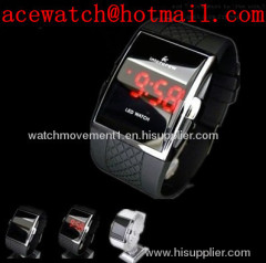 Fashion LED Watch Black Belt with Red Strip