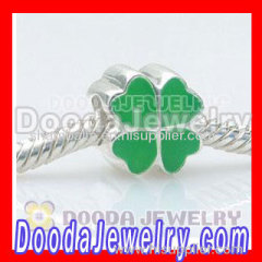 european 925 Sterling Silver Enamel Green Four-leaf Clover Bead Jewelry