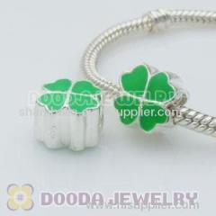 european 925 Sterling Silver Enamel Green Four-leaf Clover Bead Jewelry