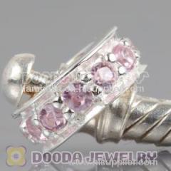 Solid Sterling Silver european Style Spacer Beads with Pink Stone