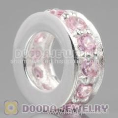 Solid Sterling Silver european Style Spacer Beads with Pink Stone