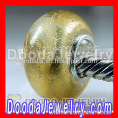 european Style 24K Gold Foil Charm Jewelry Glass Beads with 925 sterling silver single core