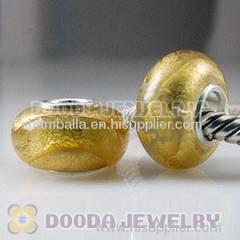 european Style 24K Gold Foil Charm Jewelry Glass Beads with 925 sterling silver single core
