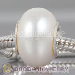 european Style Nature White Freshwater Pearl Beads in 925 Silver Core