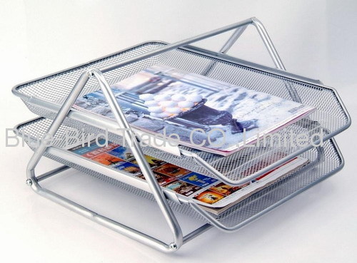 Two layer desk metal mesh letter tray