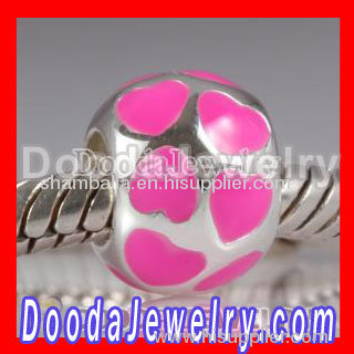 european style silver pink love enamel beads