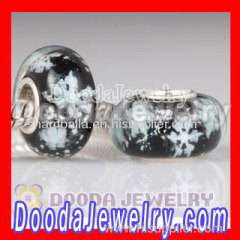 Black Snowflake Glass Beads with Silver Shatter fit European Largehole Jewelry Bracelet