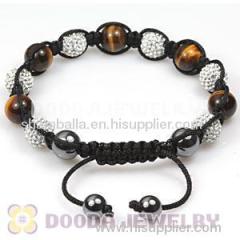 Hot sale Shamballa style mens gemstone bracelet with tiger eye bead and hemitite