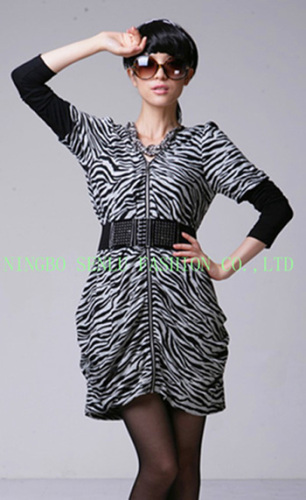 Leopard grain printing dress with zipper