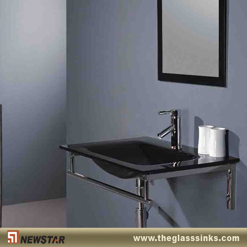 Black glass vanities with towel bar