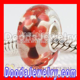 Red tree glass beads in 925 silver core european compatible
