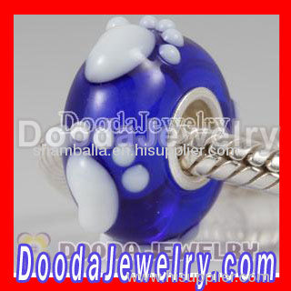 Blue Lampwork Glass Fotprint Beads 925 Sterling Silver Core Suit european Style Jewelry