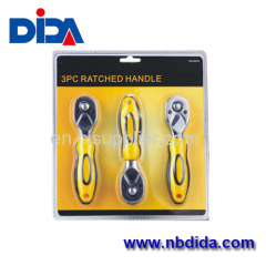 3 PC Ratchet wrench tool with yellow plastic handle