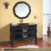 Black Walnut Vanity with Round Mirror