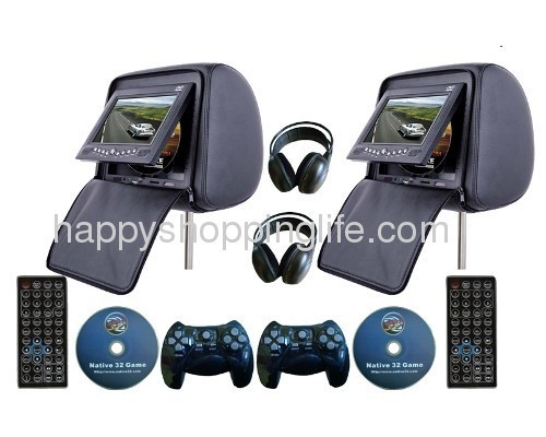Car Headrest DVD Player with Zipper and Wireless Headphone
