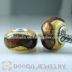 24K Gold Foil Charm Jewelry Glass Beads with 925 Sterling Silver Single Core