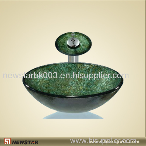 Green Painting Glass Bathroom Sinks