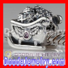 european Style Santa Claus Sleigh Charm Beads with CZ Stone