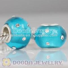 Kerastyle Silver Polished Glass Blue Bead with Austrian crystal Accents suit European Bracelet