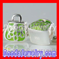 925 Sterling Silver Charm Jewelry Bead Enamel Green Handbag