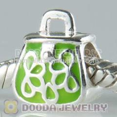 925 Sterling Silver Charm Jewelry Bead Enamel Green Handbag