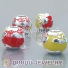 Solid Sterling Silver Charm Jewelry Beads Enamel Red and Yellow Deer