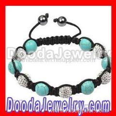Discount Shamballa style bracelet with Turquoise and pave crystal beads