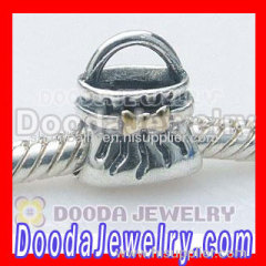 Gold Plated bowknot Charm Jewelry 925 Silver Handbag Beads