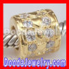european Style Gold Plated Sterling Silver Charms Beads With Clear Stone