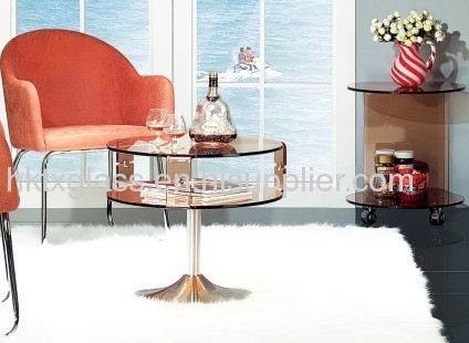 Cocktail glass table / colored glass table / round glass table / coffee table
