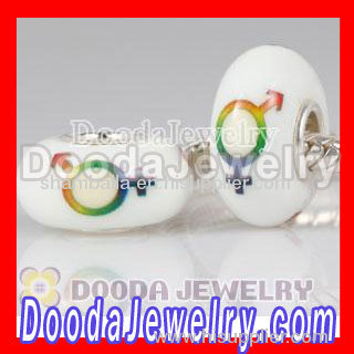 Painted Female and Male Symbol Murano Glass Beads 925 Sterling Silver european Compatible