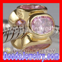 Gold Plated Jewelry 925 Silver Beads with Pink Stone