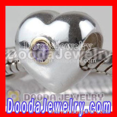 european Style Silver Heart Beads Gold Plated Circle with Purple Stone