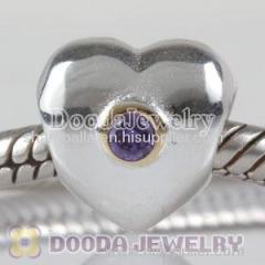 european Style Silver Heart Beads Gold Plated Circle with Purple Stone