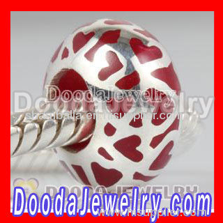 Enamel Red Love Beads 925 Sterling Silver fit european Largehole Jewelry